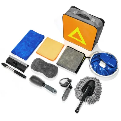 Hot Selling 10pcs Portable Microfiber Car Care Kit Wash Cleaning Set with Plastic Brushes for Car Wash