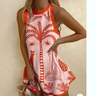 Women Sleeveless Dress Cute Print Summer New Short Dress Beach Vacation Party Girl Skirts Dress