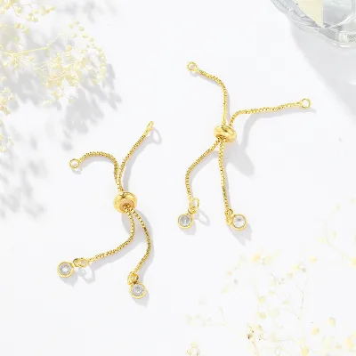 Brass Adjustable Slider Extender Chains with Cubic Zirconia Ends for Bracelet Jewelry Making