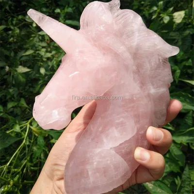 Large Size Hand Carved Crystal Rose Quartz Unicorn Gemstone Crystal Horse Heads for Lovers