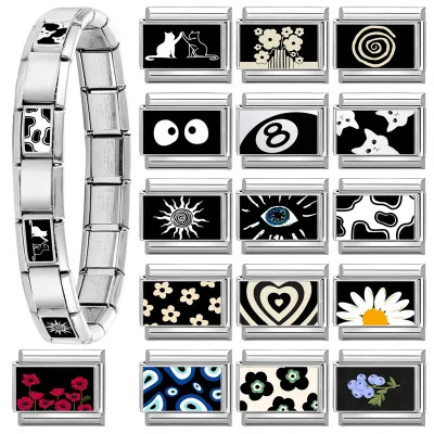 HWASAN Cute Black Series Creative Irregular Shape DIY Snap-Together Modular Bracelet Italian Style Multi-Functional
