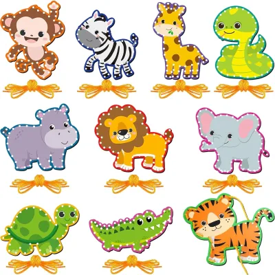 Kids Animal Lacing Cards Cardboard Sewing Cards Sturdy Double Sided Lacing Playing Games for Children Developing Imagination