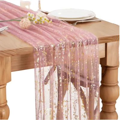 Fashion Cross-border Gold Foil Polyester Mesh Tulle for Butterfly Bow Tablecloth Birthday Party Wedding Event Decoration