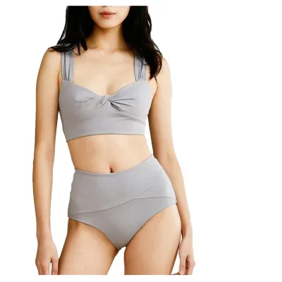 SW202094 Women's Front Cross High Waisted Two Piece Swimsuits Girl's Bathing Suits & Beachwear Ladies Customized Swimwear