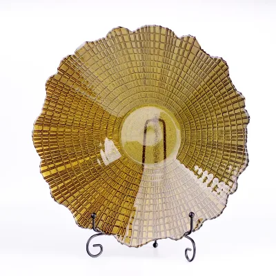 Table Maple Leaf Glass Charger Plate Hand Engraved Wedding Occasion Glass Bowl