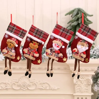 Christmas Decorations Cloth Stocking Pendant Dolls Three-dimensional Burlap Socks Gift Bag Long-legged Stockings