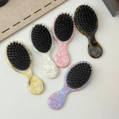 Mini Cellulose Acetate Hair Brush Portable Pocket Massage Comb Marbled Texture Anti-static Travel Hair Styling Brush for Women