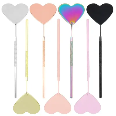 Wholesale Heart Shape Makeup Tool Portable Checking Eyelash Extension Long Handle Steel Stainless Inspection Eyelash Mirror