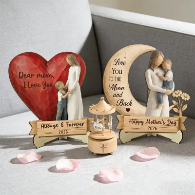 New Wooden Craft Mother's Day Decor Customizable Love Moon Shaped Crafts Ornament for Home Decoration