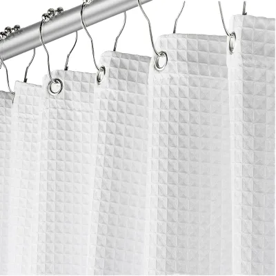 Decorative Bathroom Curtains Luxury Matt Waffle Weave Square Design Water Repellent Shower Curtain
