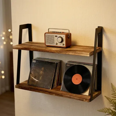 Custom Modern Wooden Wall Mounted Storage Rack Double Tier Floating Wood Shelves for Living Room Kitchen Home Organizer
