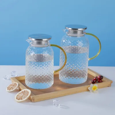Large Borosilicate Glass Milk Jug Tea Beverage Carafe Drinking Glass Pourer with Lid