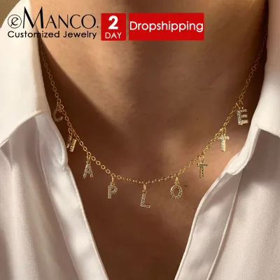 Drop Shipping Custom A-Z Initial Necklace Zircon Name Choker Stainless Steel Diamond Letter Personalised Initials Name Necklace