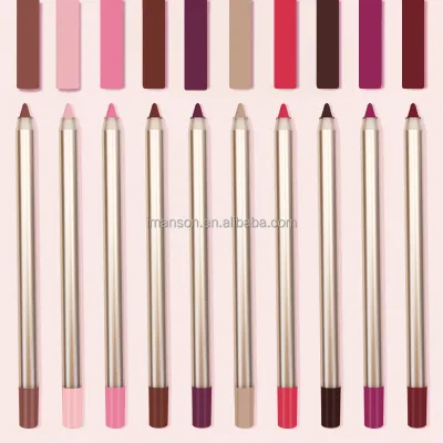 Custom Logo Gold Lipliner Pencil Vegan Waterproof Creamy Lip Liner Private Label Dark Brown Nude Lip Liner