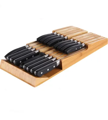 Bamboo In-Drawer Knife Block Set Washable Cutlery Organizer Painted Wall Hanging Decoration Storage Holder for Sharpening Cutter