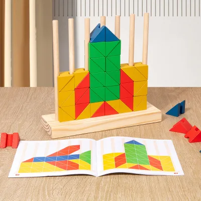 Wood Colorful Triangular Building Blocks Small Cubes Geometric Shapes Eco-friendly Preschool Educational Playing Assembly
