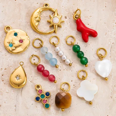 DIY jewelry accessories Necklaces Bracelet Earring accessories 18k gold plated Zirconia Round Waterdrop Cross moon pendant