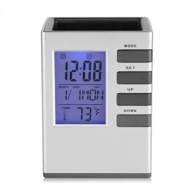 Multifunctional Perpetual Calendar Pen Holder Clock With Backlight Electronic Clock for Office School Storage Supplies