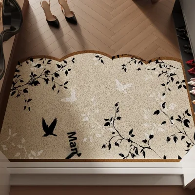 French Retro Anti-Slip Entrance Door Mat Modern Style Washable Silk Ring PVC Anti-Skid Carpet Special-Shaped for Entryway
