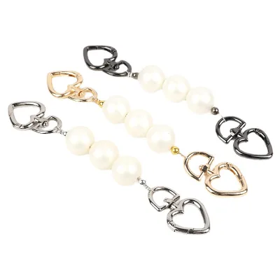 Hot Sale Pearls Bag Chains Straps Extender with Heart Shape Buckles for Purses Handbag Shoulder Bag