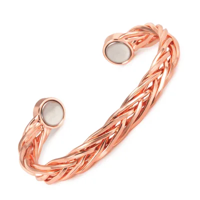 Pure Red Copper Bracelet Magnetic Hand Woven Fried Dough Twists Bracelet Opening Magnet Adjustable