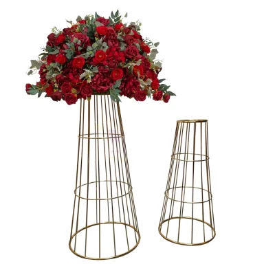 Gold Cone Iron Metal Trumpet Vase Centerpiece Wedding Party Decoration Stand Boxed Props Display for Weddings and Events
