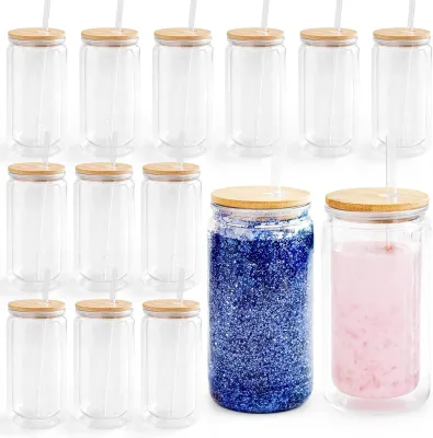 Wholesale Hot Sale 12oz 16oz 20oz Pre-Drilled Double Wall BPA Free Heat-Resistant High Borosilicate Glass Snow Globe Tumbler
