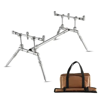304 Stainless Steel Rod Pod 4 Legs 120° Adjustable Height 17to22cm Crossbar 24to40cm Net 2350g with Bag for Carp Fishing Rod Pod