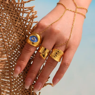 18K Real Gold Non-Fading Stainless Steel Index Finger Ring Heart Open Ring Versatile Elegant Trendy Small Hollow