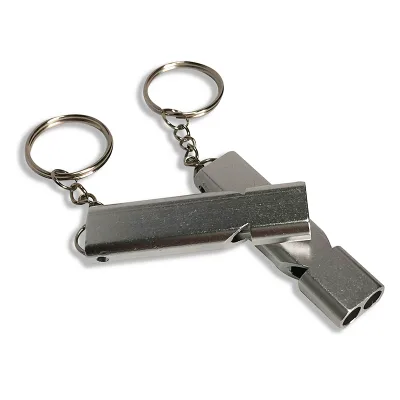 Wholesale in Bulk Outdoor Double Tubes Key Chain Loud Aluminum Emergency Whistle