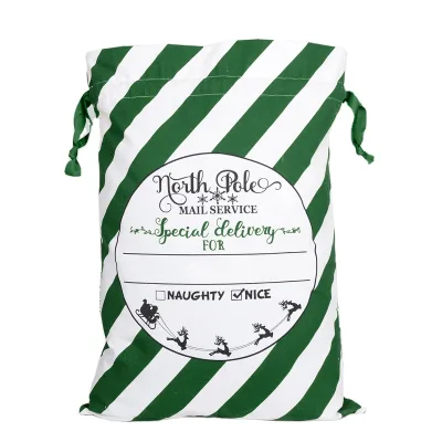For Handmade 100% Cotton Extra Large Christmas Hand Length Handle Gift Bags Letter Pattern Eco-friendly Canvas Shopping Bag