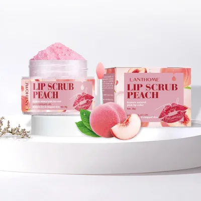 Own brand exfoliating moisturizing charming long-lasting fast-acting lip care peach lip scrub chapped skin