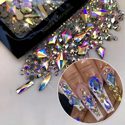 Luxury Shiny Diamond Nail Rhinestones Crystal Decorations Set AB Glass Nail Charms Wholesale Rhinestones for Nails