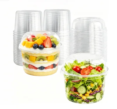 Custom Logo 32 oz Biodegradable Transparent Disposable PET Plastic Deli Round Container with Lids for Fruit Salad Cake Takeaway