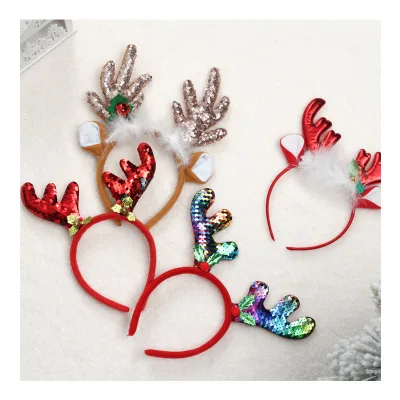 2021 Hot Sale Christmas Headband Party Hairband Reindeer Antler Sant Hat Headband for Adult and Childchristmas Hat Led