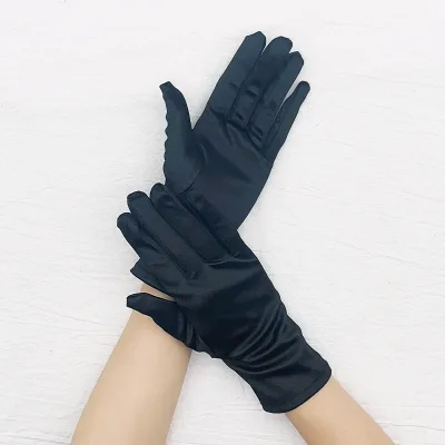 Factory Hot Sale Women Satin Short Evening Gloves Green Full Finger Wrist Length Costume Prom Lolita Party Gloves