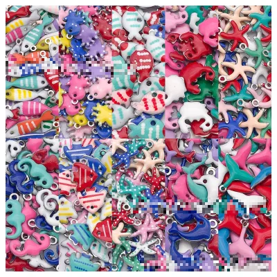 Tropical Style Ocean Theme Pendants Handmade Enamel Oil Drop Starfish Octopus Seahorse Stainless Steel Charm for Earrings Making
