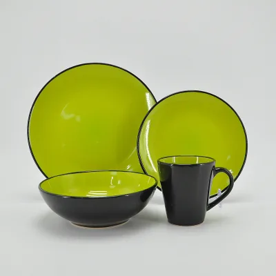 Sample Available Double Color Glazed Stoneware Dinner Set Green and Black Ceramic Western Tableware Dinnerware