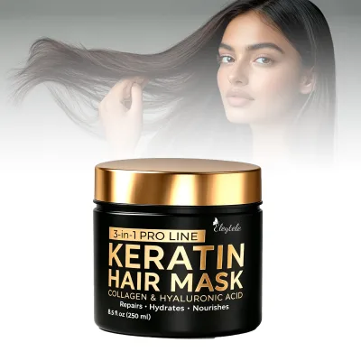 3 in 1 Keratin Hair Mask With Collagen Hyaluronic Acid Deep Repair Dry Hair Hydrate Nourish Smooth Frizzy Salon Hair Care Mask