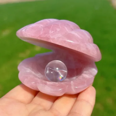 Wholesale Pink Crystal River Clam Polished Crystal Craft Collectible Home Decor Tabletop Ornament-CrystalHola