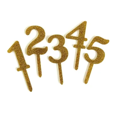 Modern Gold Sliver Glitter Acrylic Wedding Signs Topper Numbers for Cake With Handle Wedding Sign Holder Party