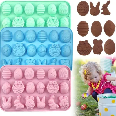 18-piece Easter Egg Bunny Chocolate Gummy Mold Easter DIY Pattern Cake Mold
