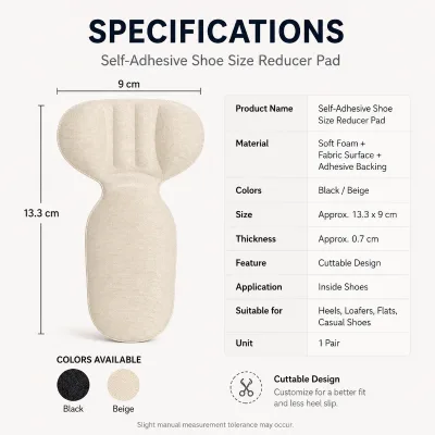 Women's Cuttable T Shape Heel Liner Cushion Memory Foam Adhesive Insert Trim Fit Snug Heel Pump Flat Loafer Sneaker