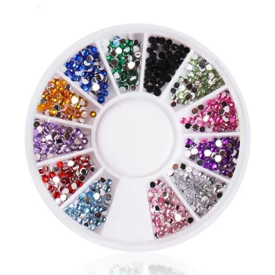 Nail Art Accessories 12-Compartment Box Set Resin Rhinestones Disc Decorations Colored Diamonds Pearls Flat-Bottomed Wholesale