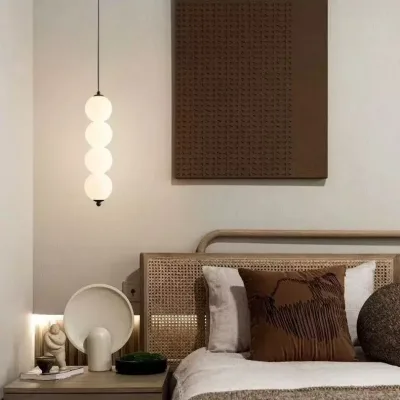 Modern Minimalist PE Ball Bedside Pendant Light Adjustable Height Warm Light Hanging Lamp for Indoor