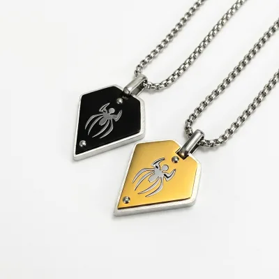 Trendy Stainless Steel Scorpion Pendant Necklace Men's Link Chain Silver Plated Hip-Hop Geometric Micro Insert Jewelry