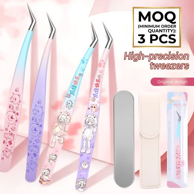 Cute Printed Private Label Extension Tweezers 45 Degree for Scrap Booking Journaling Craft Sticker Tools Sticker Landscaping