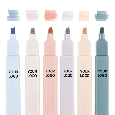 China Oem Custom Cheap Highlighter Rectangular Marker Low Moq Macaron Pastel Colors Highlighter Pen Set