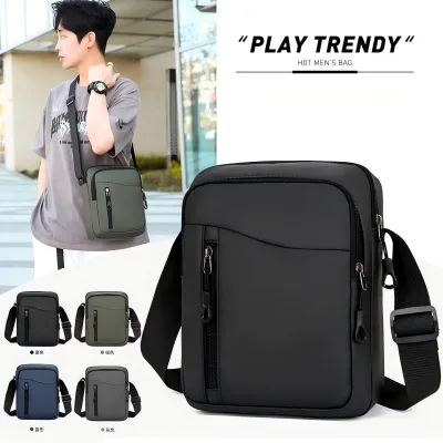 New Fashion Waterproof Men Messenger Crossbody Bag Multi-zipper Compartments Adjustable Shoulder Strap for Business Daily Travel