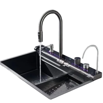 Tiktok Trend LED Digital Display Blue Whale Longyu Waterfall Kitchen Sink Piano Key Nano Anti-Scratch Kitchen Sinks